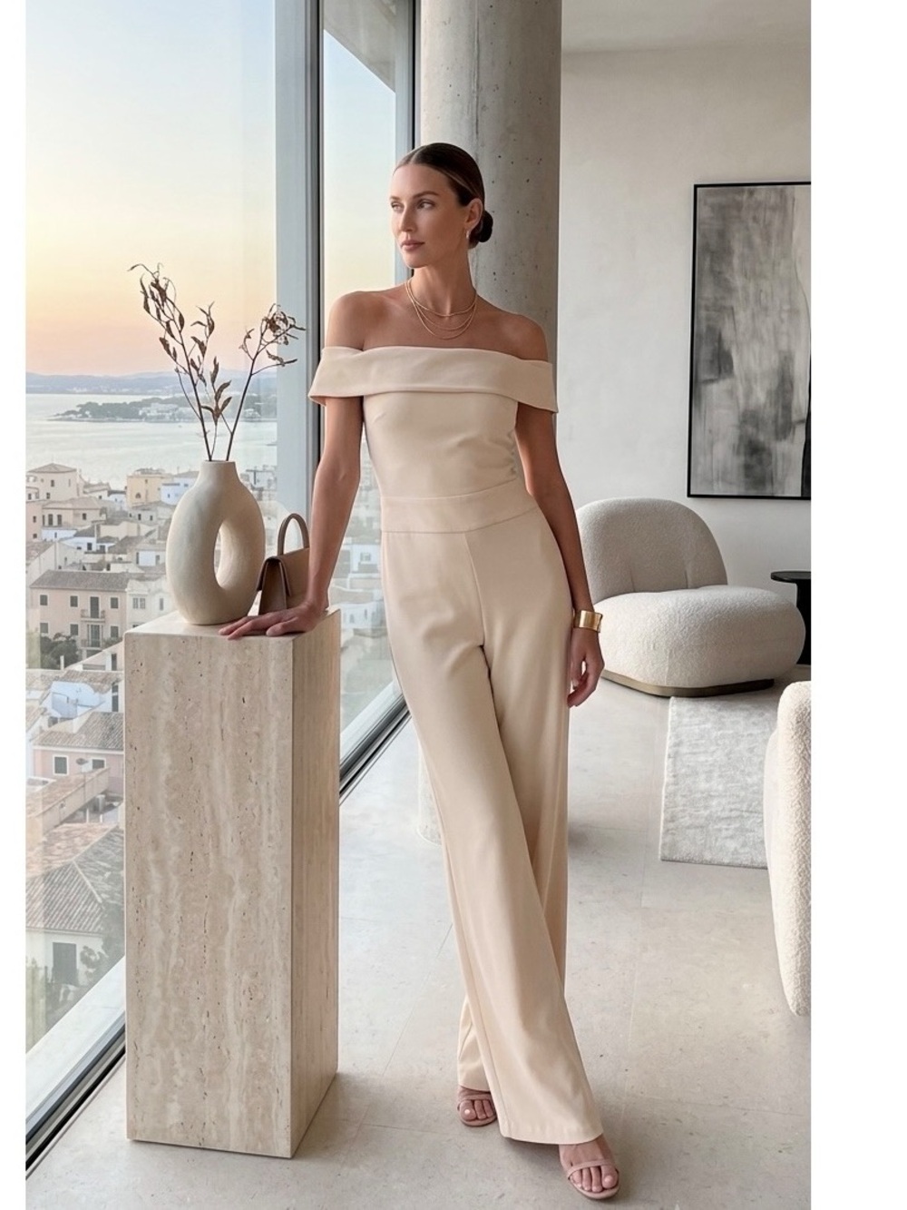 New Marciano Los Angeles Off-Shoulder Jumpsuit Colour Cream Size 2